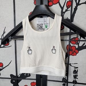 Natasha Zinko For Aliens & Bunnies Cream Middle Finger F' Off Crop Top Size XS
